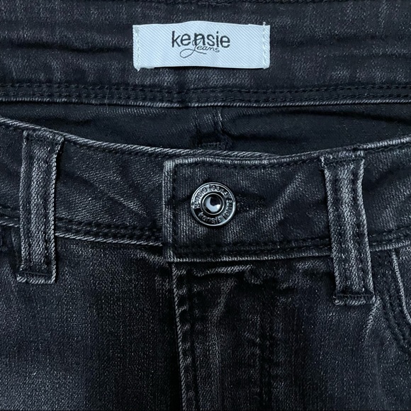 KENSIE Ankle Crop Pearl Accent High Rise Denim Jeans in Black - Picture 8 of 11